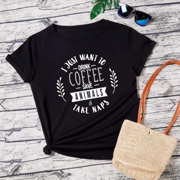 Tops - COFFEE PLS Graphic Tee - balck   